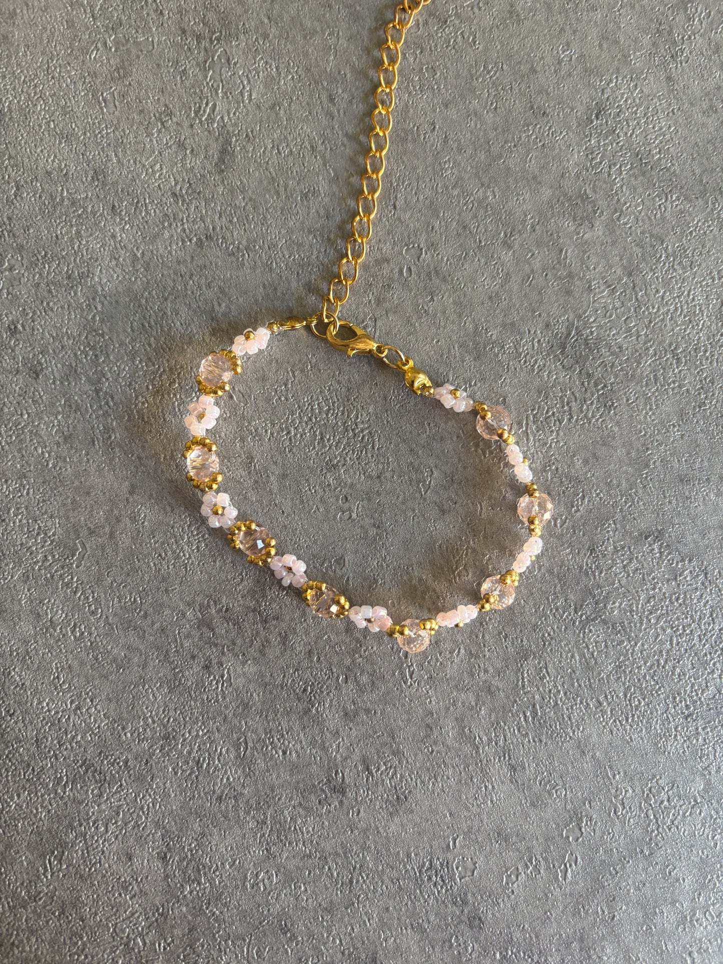 Bracelet , gold pink cherry blossom flower bracelet