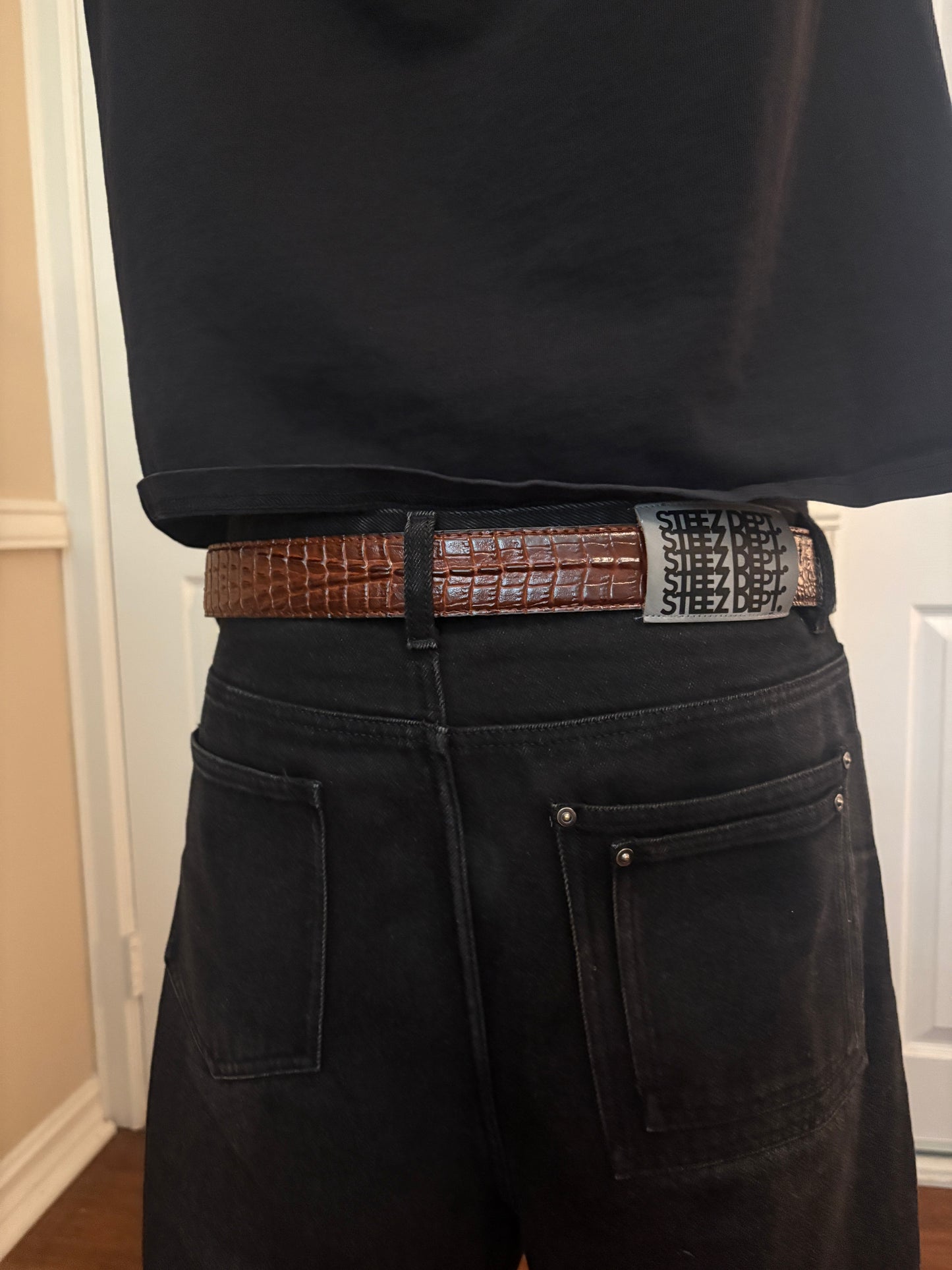 Belt , brown crocodile print belt
