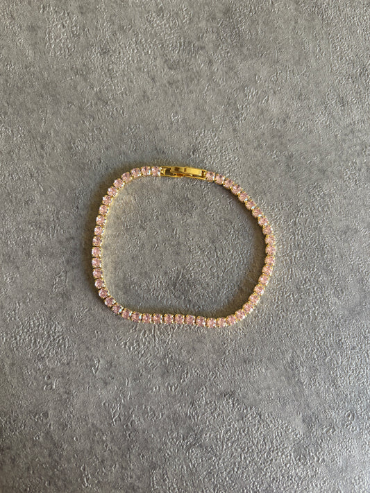 Bracelet, gold frame pink crystal tennis bracelet