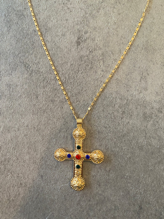 Necklace , Big gold cross gem necklace