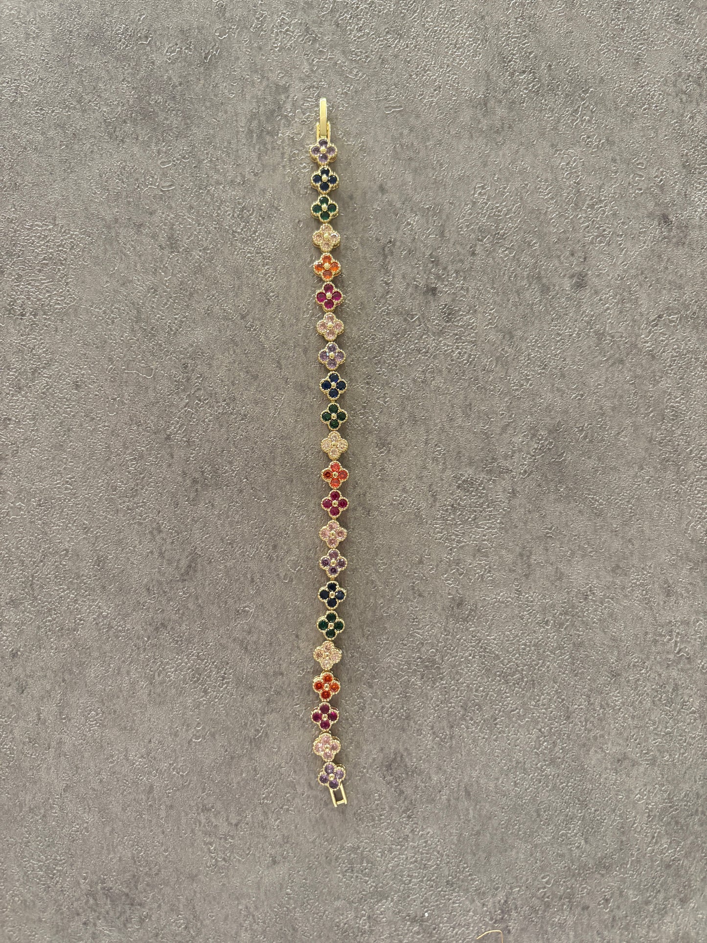 Bracelet, Gold multicolor rhinestone flower bracelet