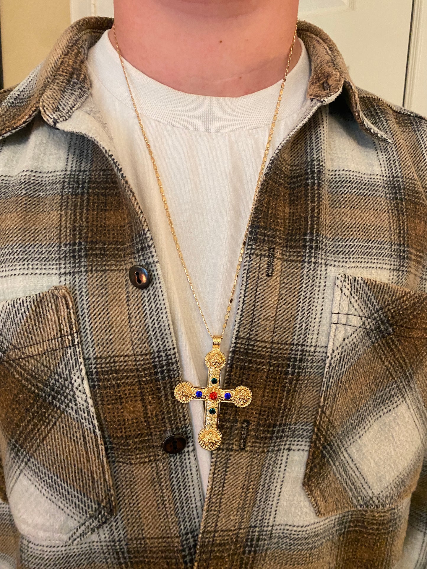 Necklace , Big gold cross gem necklace