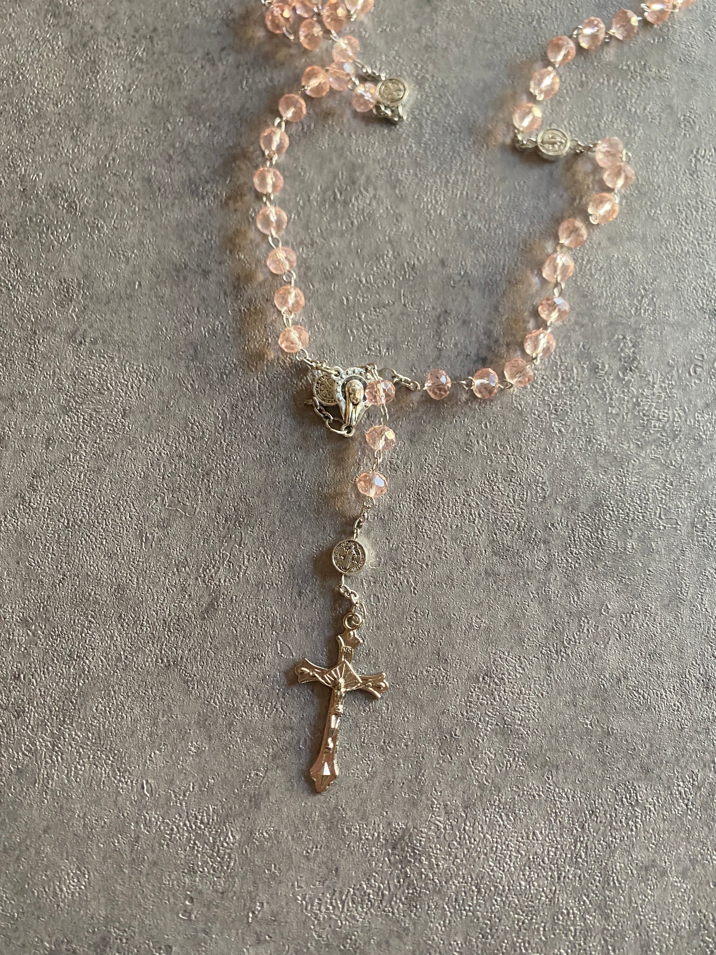 Necklace , Pink crystal rosary necklace