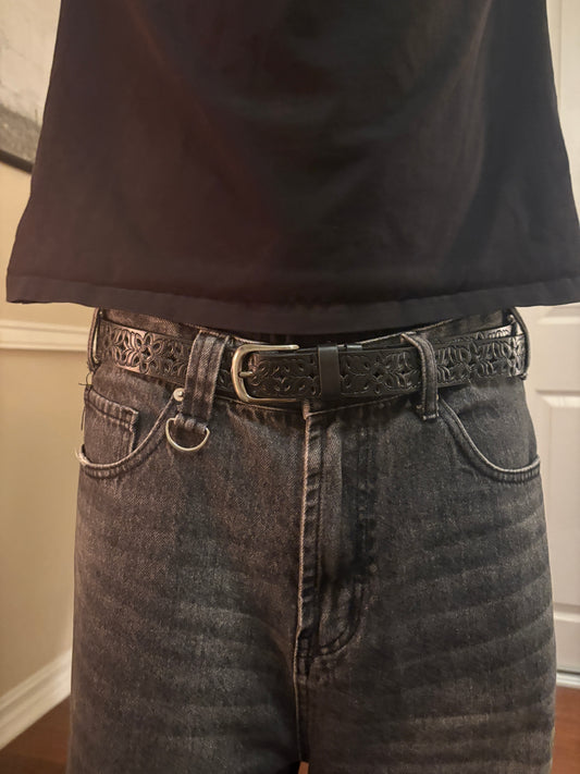 Belt , black woven pattern belt