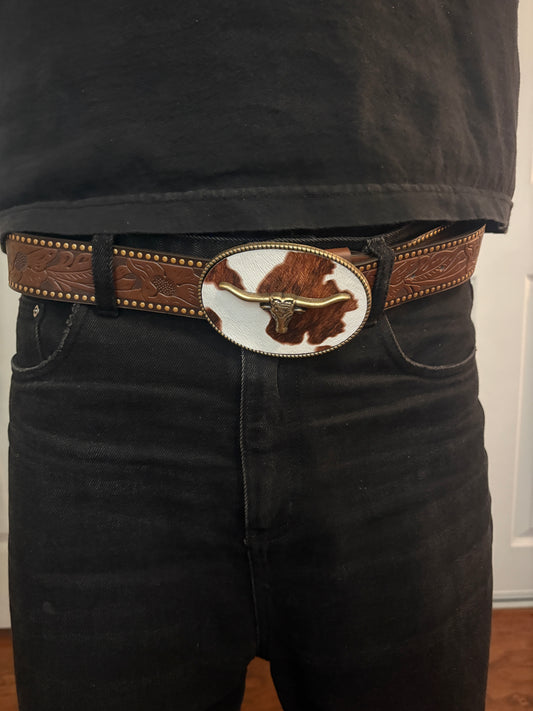 Belt , cow print western cowboy belt