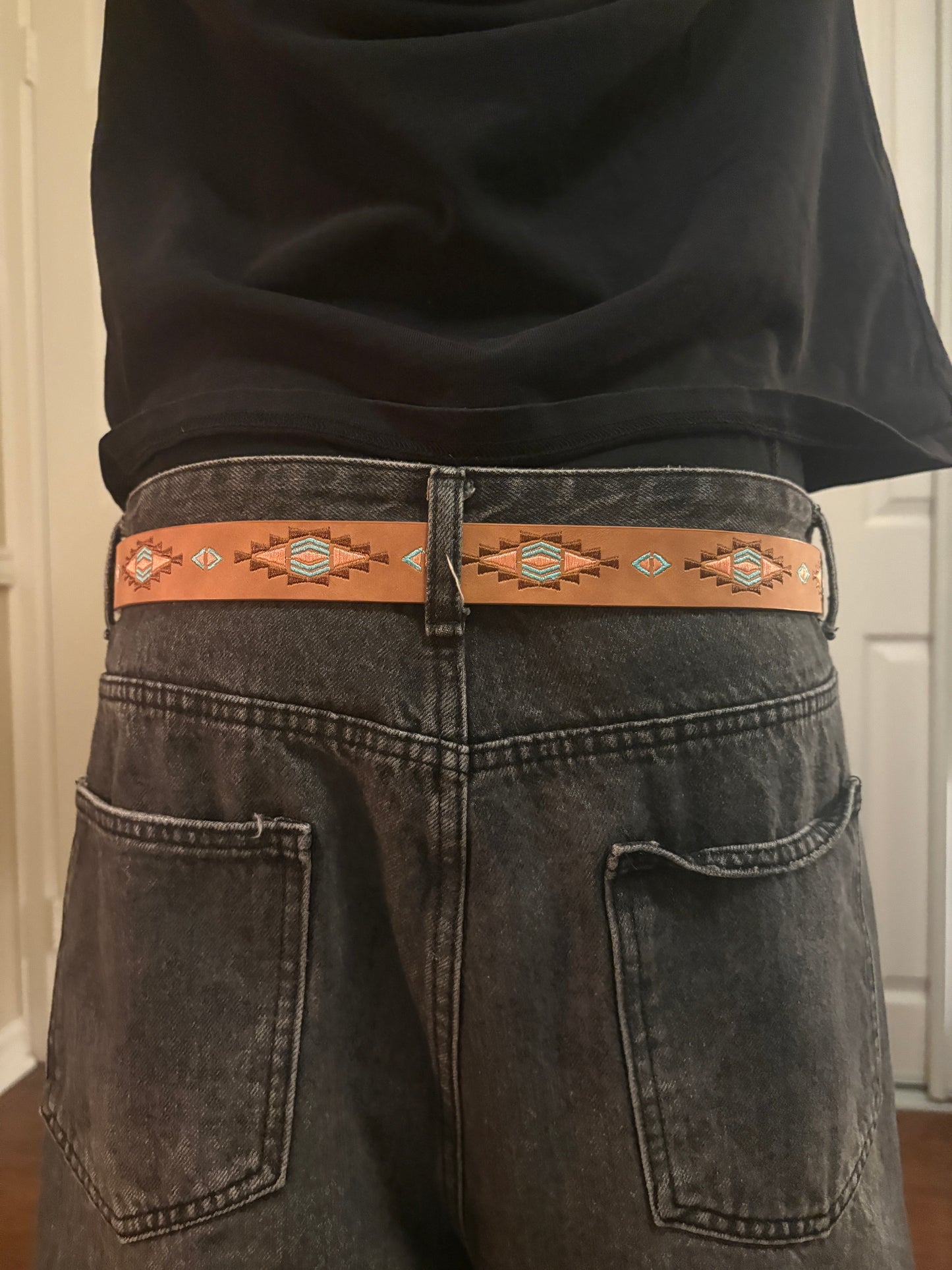 Belt , Aztec western print brown belt