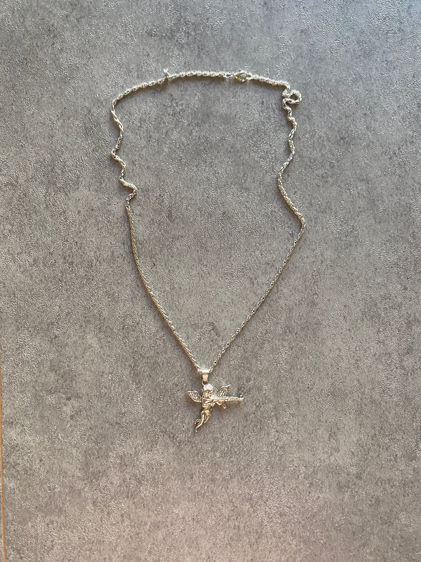 Necklace, Silver rhinestone Cupid ak47 chain