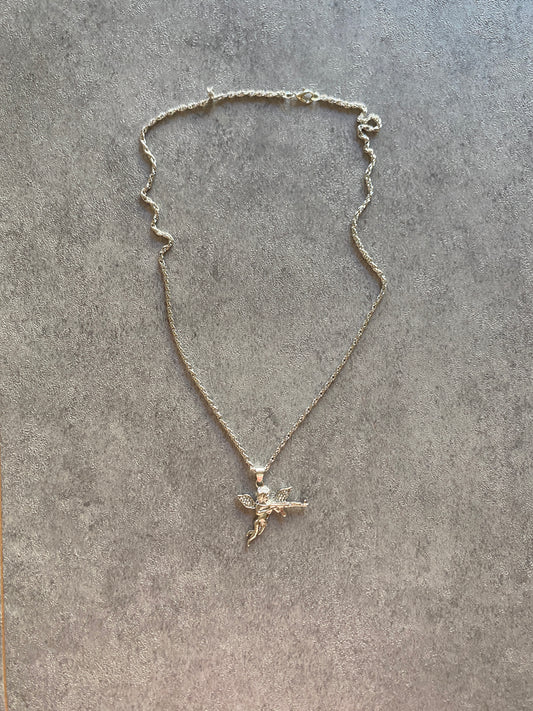 Necklace, Silver rhinestone Cupid ak47 chain