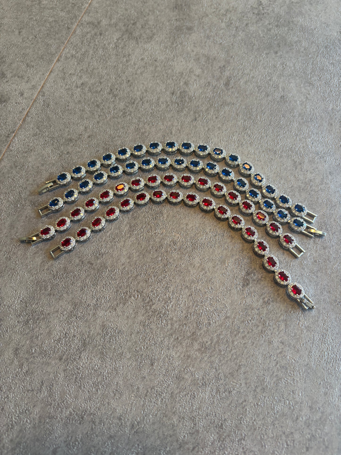Bracelet , silver red crystal droplet flex  bracelet