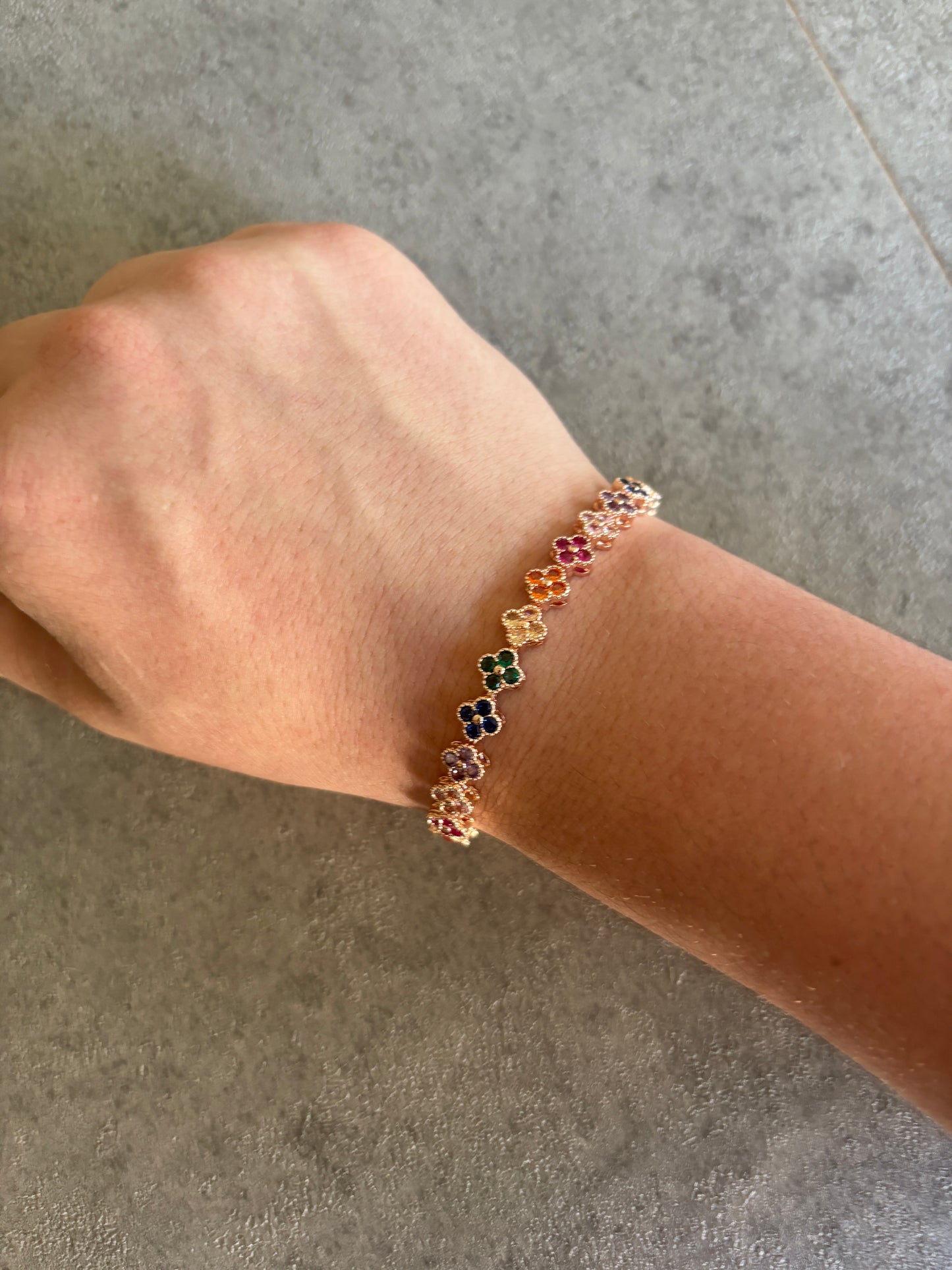 Bracelet , rose gold rhinestone flower bracelet