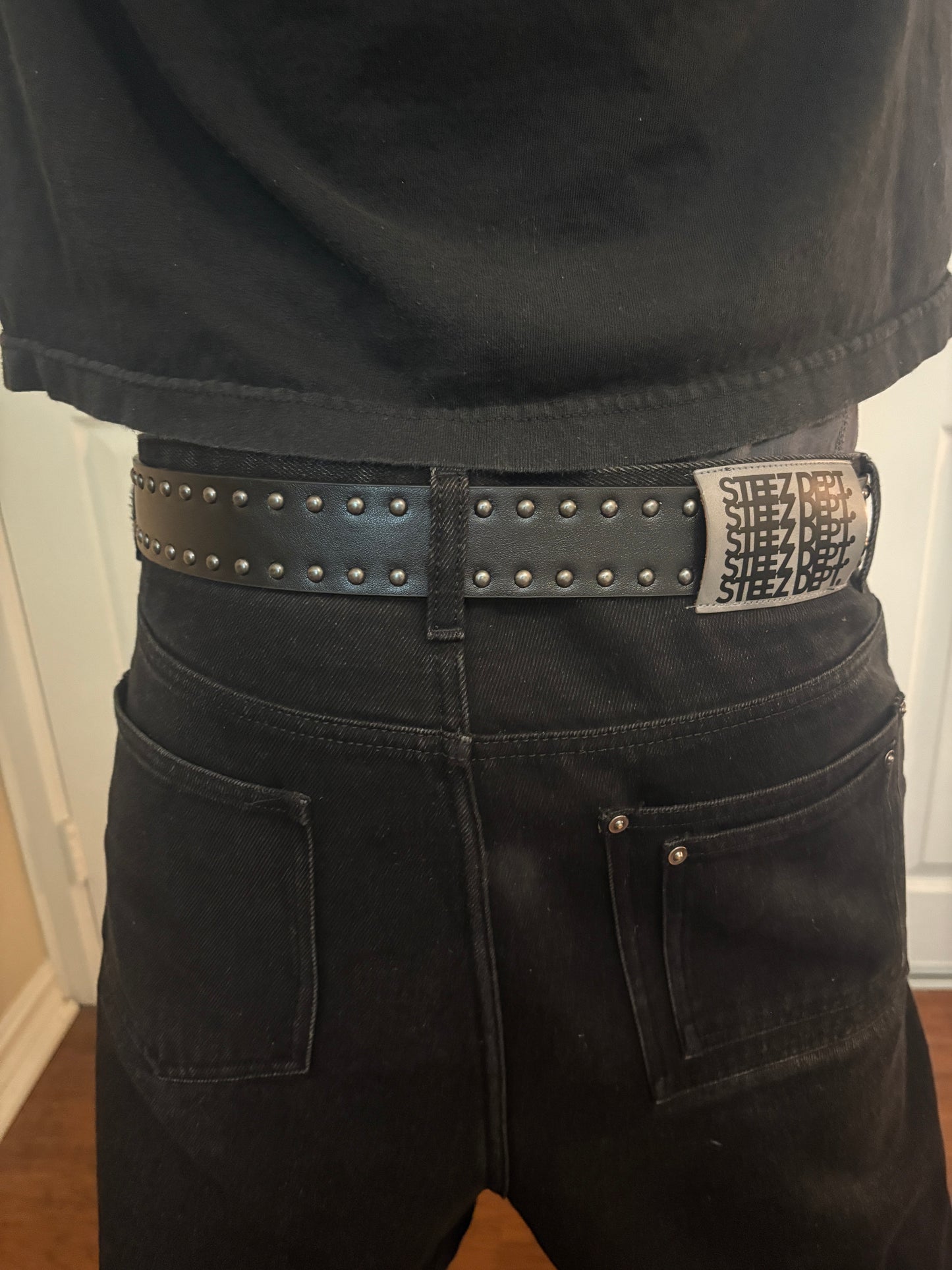 Belt , black studded skeleton hand belt