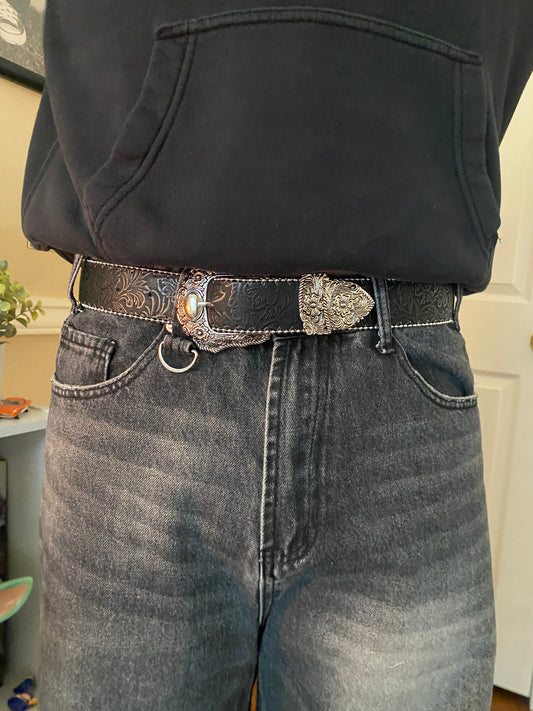 Belt, Black western flower belt