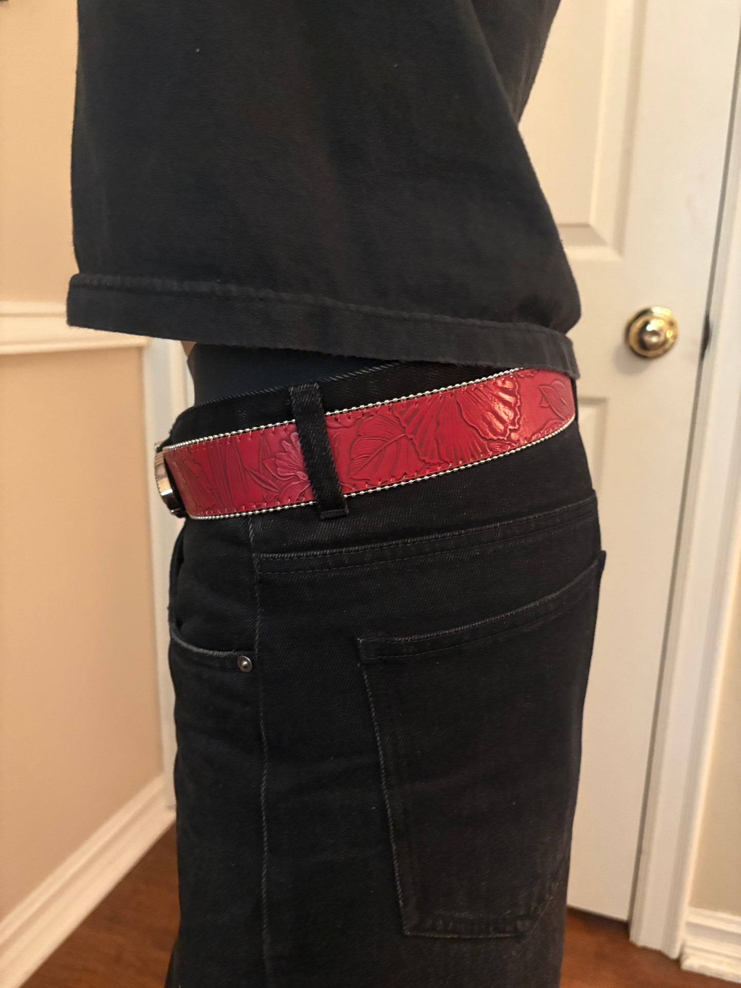 Belt , wine red leaf belt