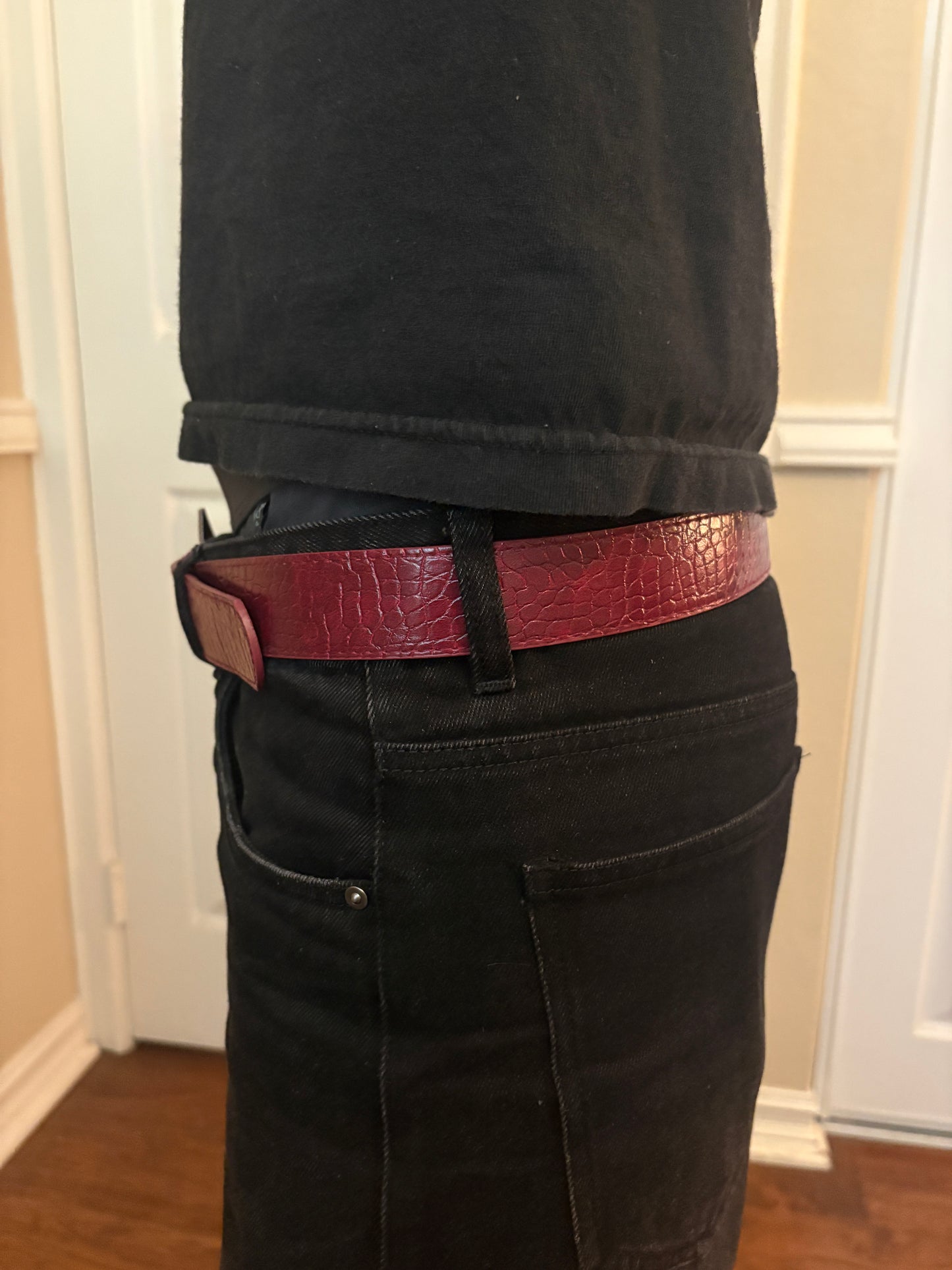 Belt , red croc print star buckle belt