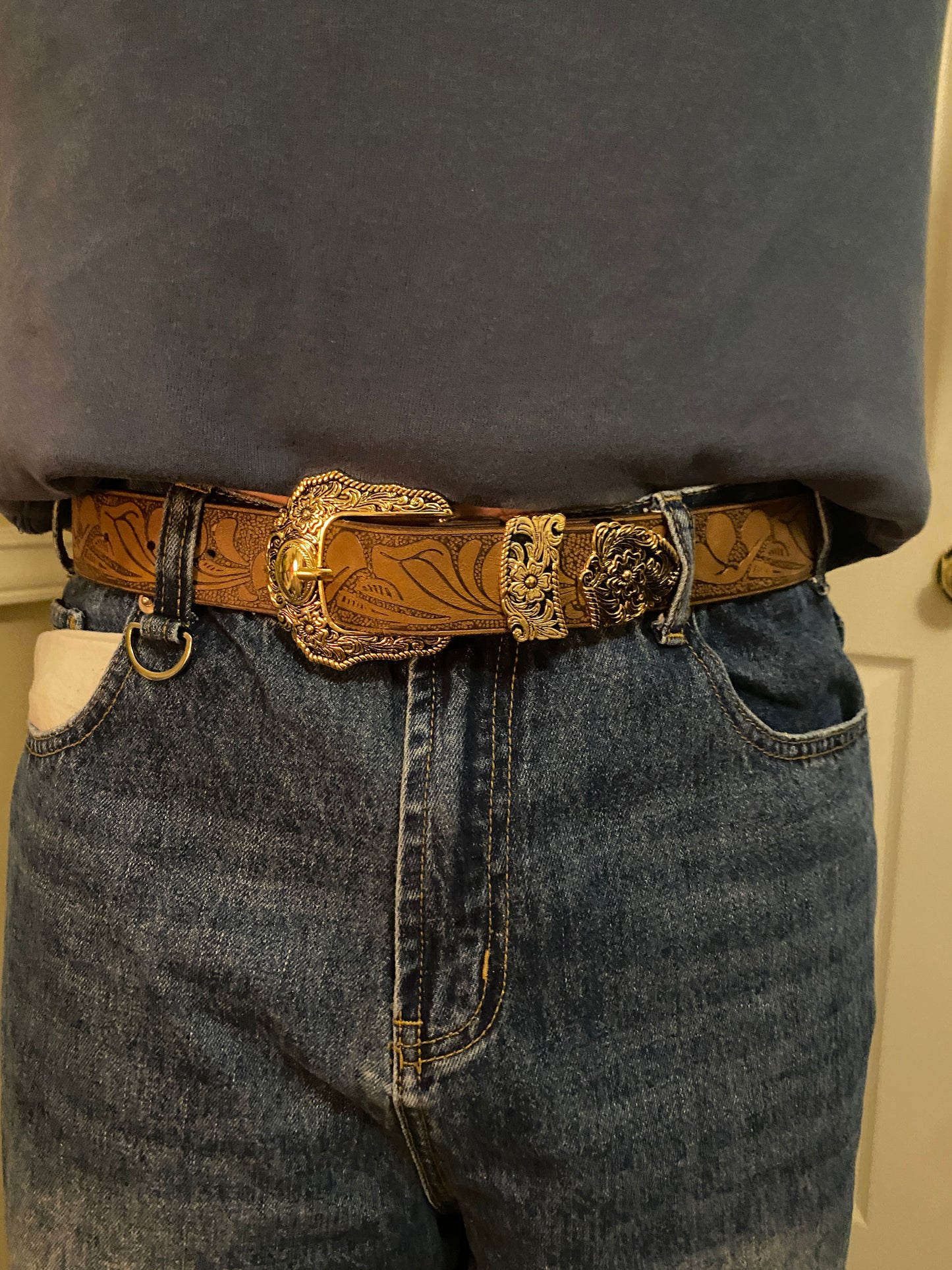 Belt, Silver buckle brown western belt