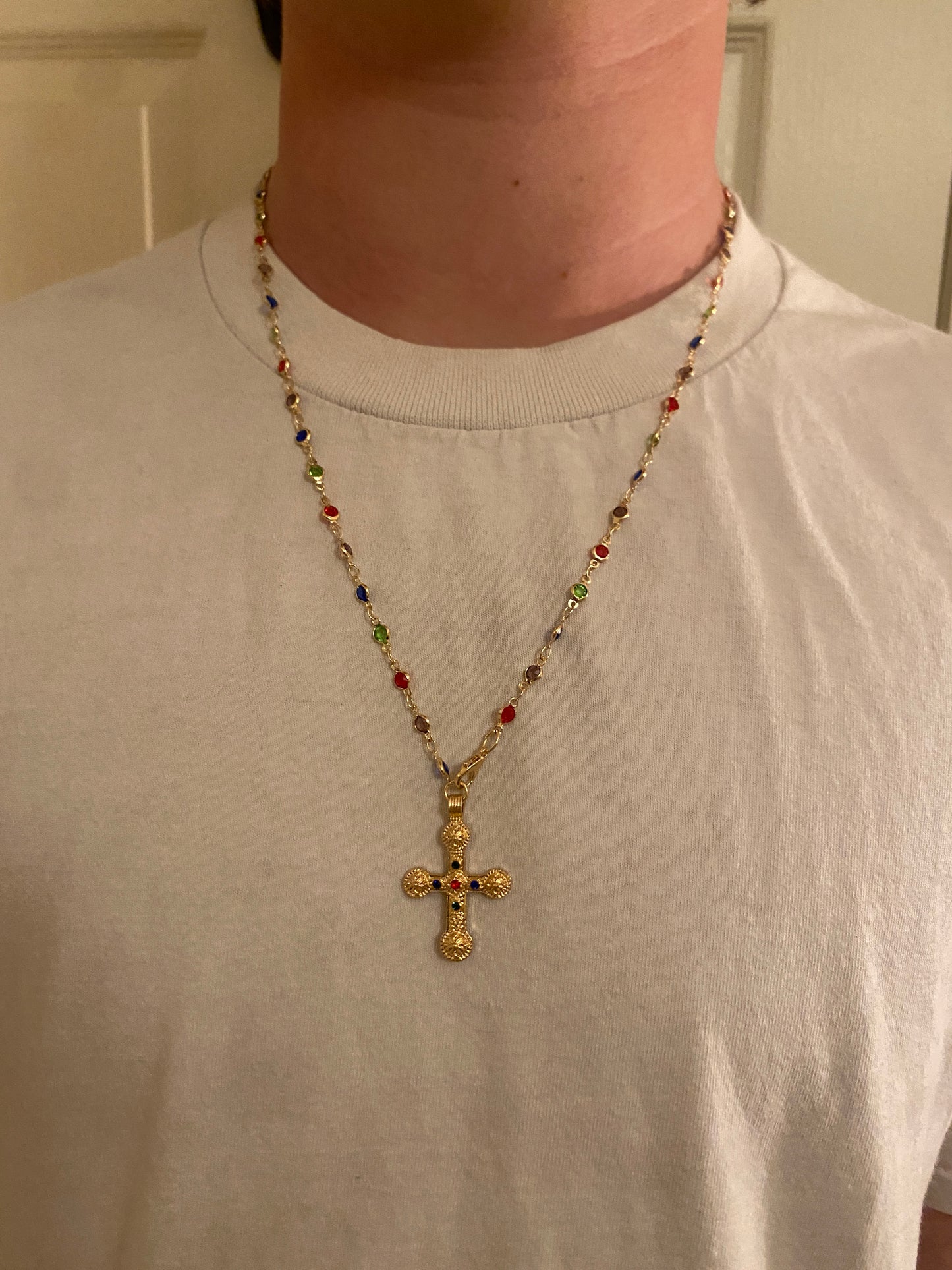 Necklace , Gold gem cross necklace