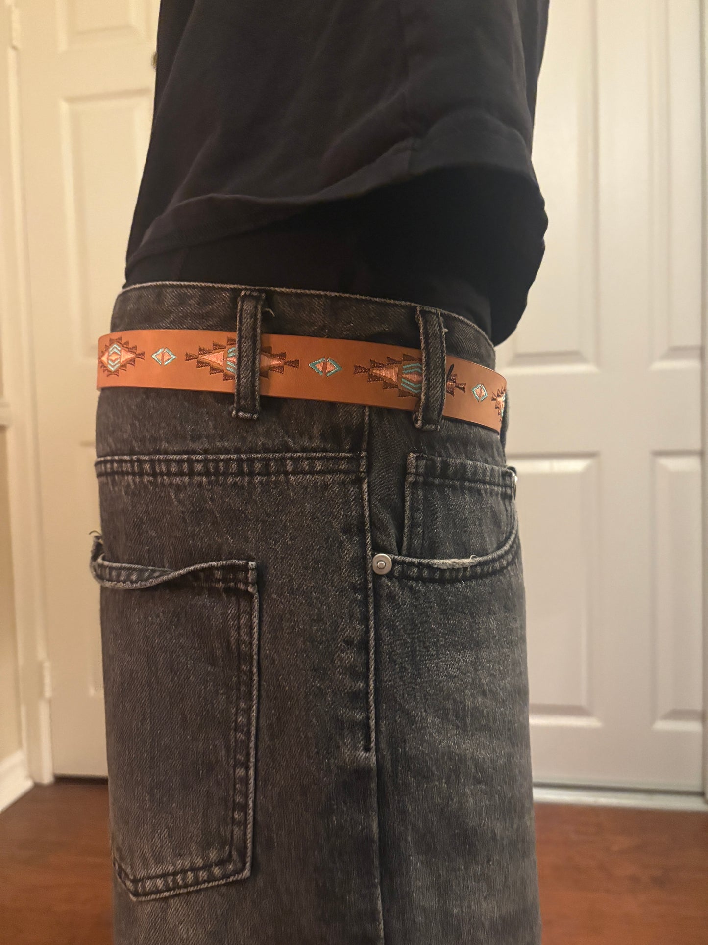 Belt , Aztec western print brown belt