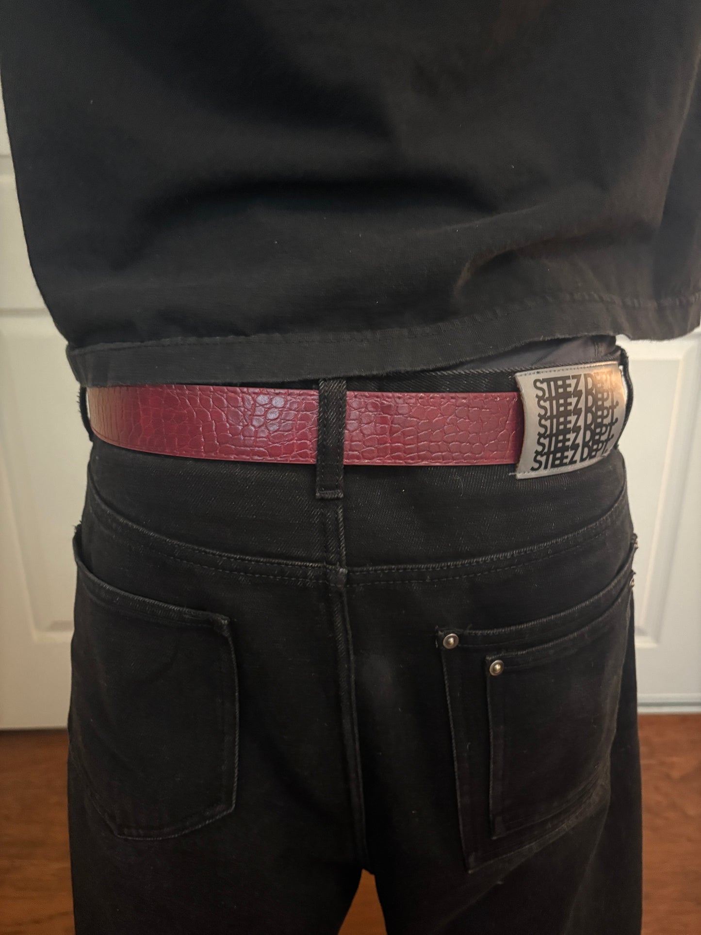 Belt , red croc print star buckle belt