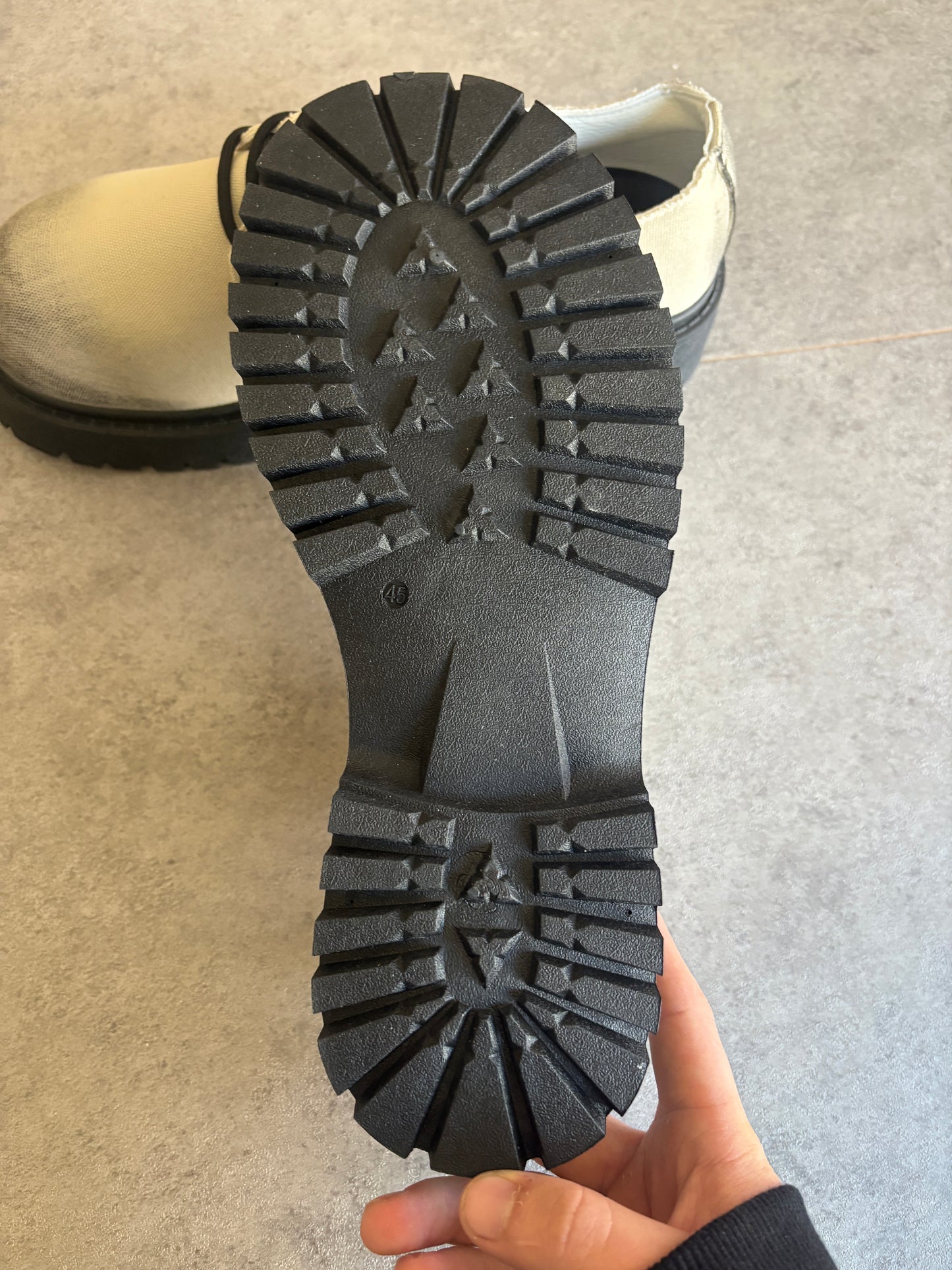 A , cream / black “ half “ boots