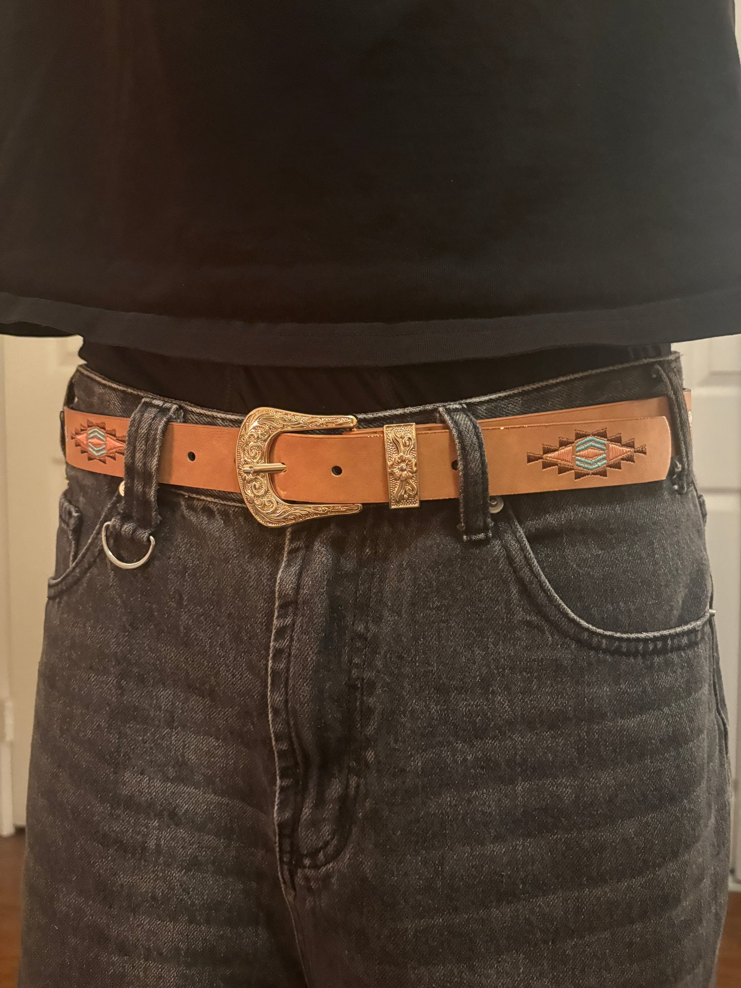 Belt , Aztec western print brown belt