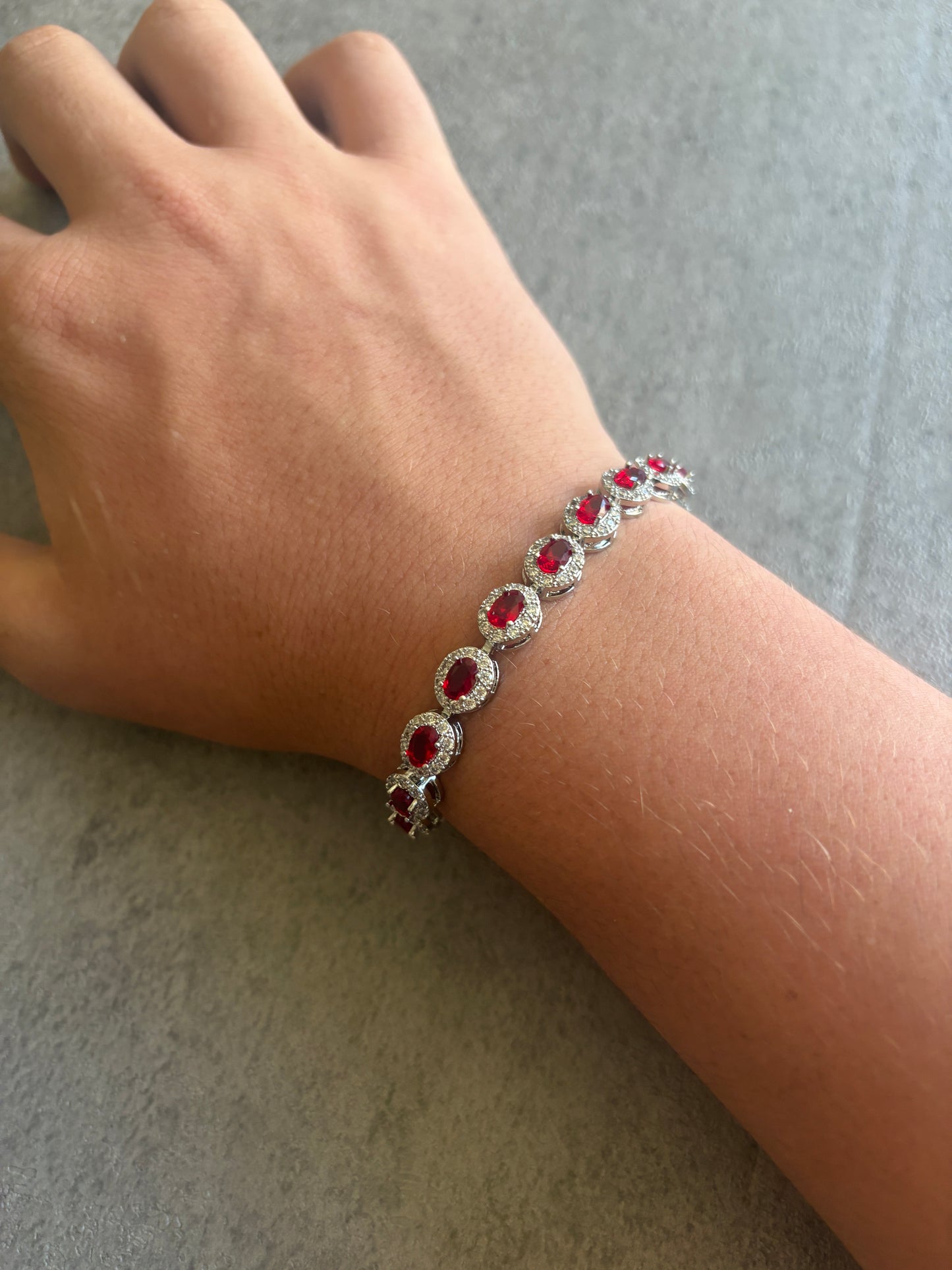 Bracelet , silver red crystal droplet flex  bracelet