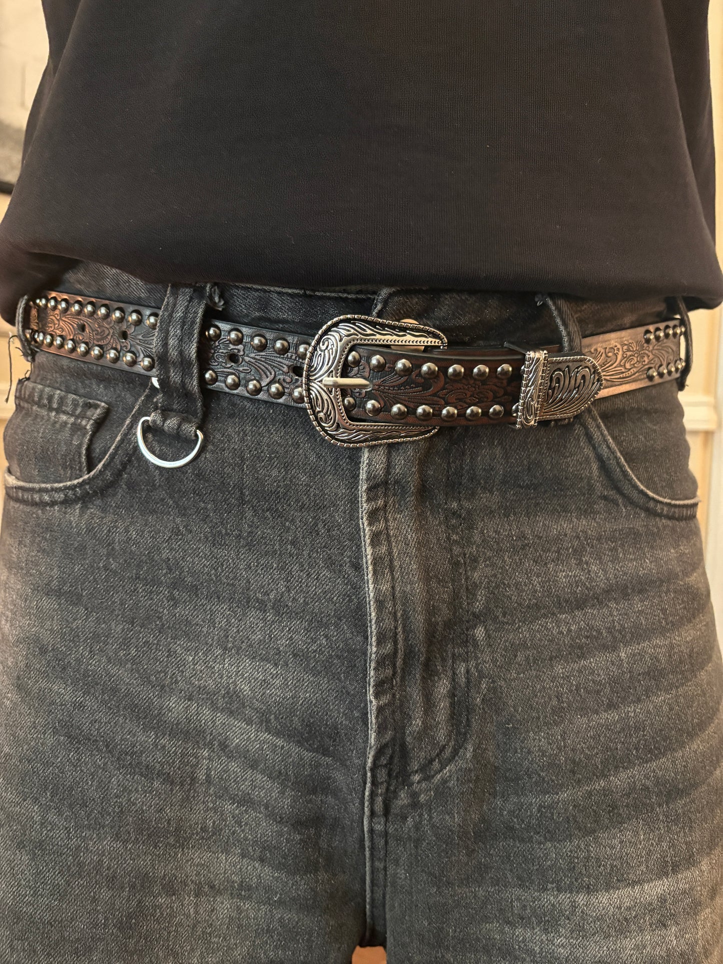 Belt, brown studded western belt