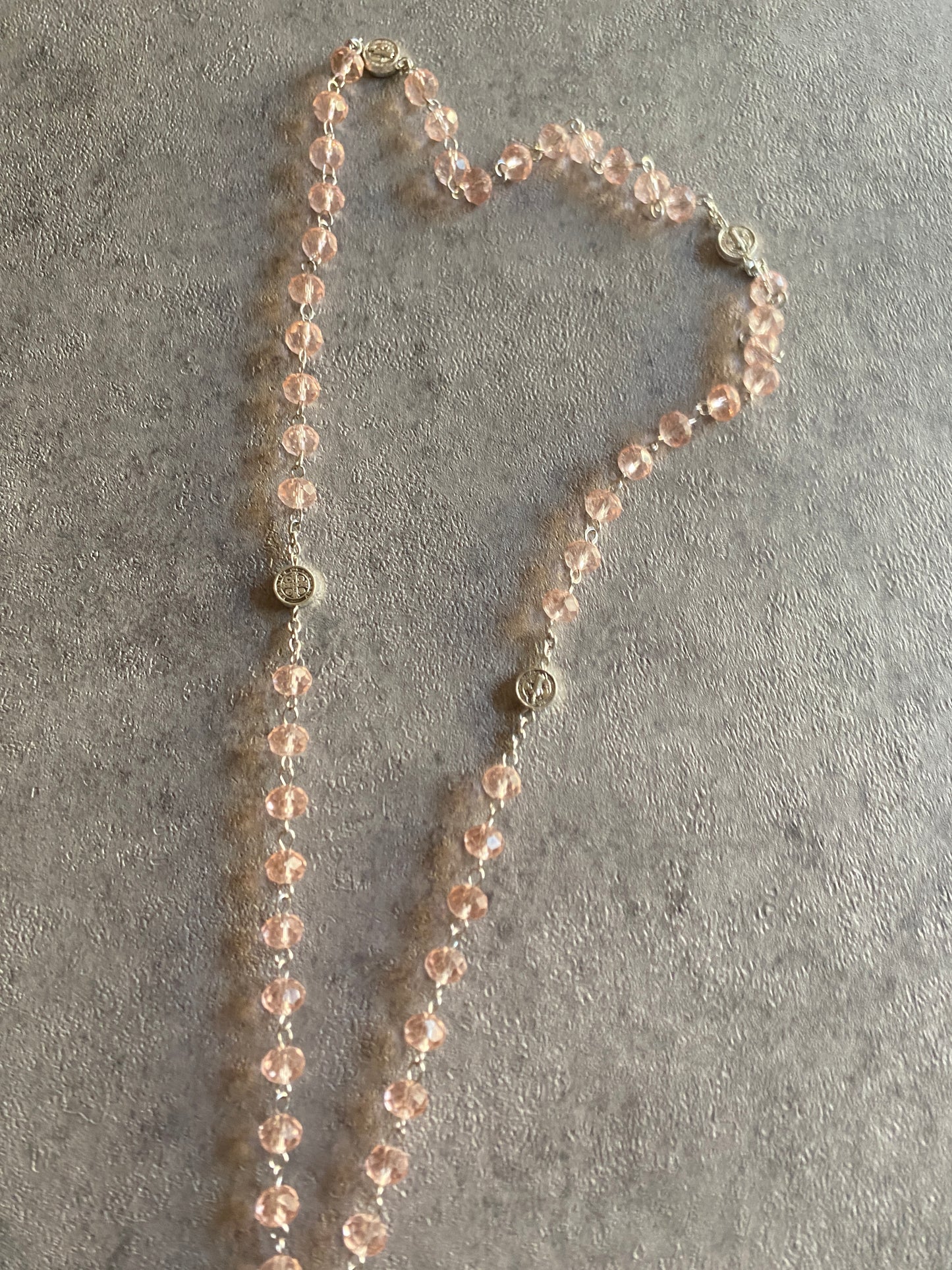 Necklace , Pink crystal rosary necklace