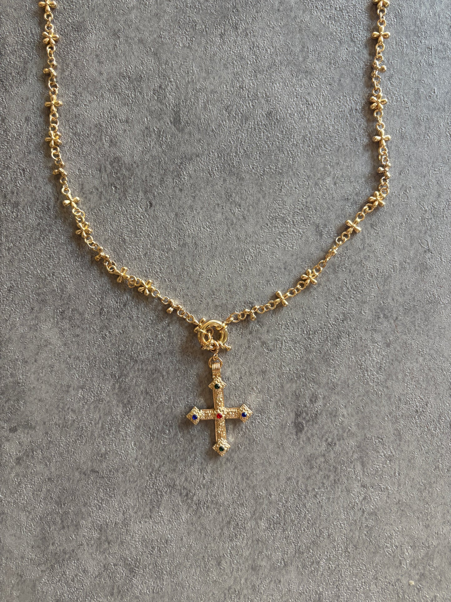 Necklace , Gold flower charm cross necklace V2
