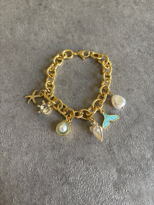 Bracelet , gold Cuban link beach charm bracelet