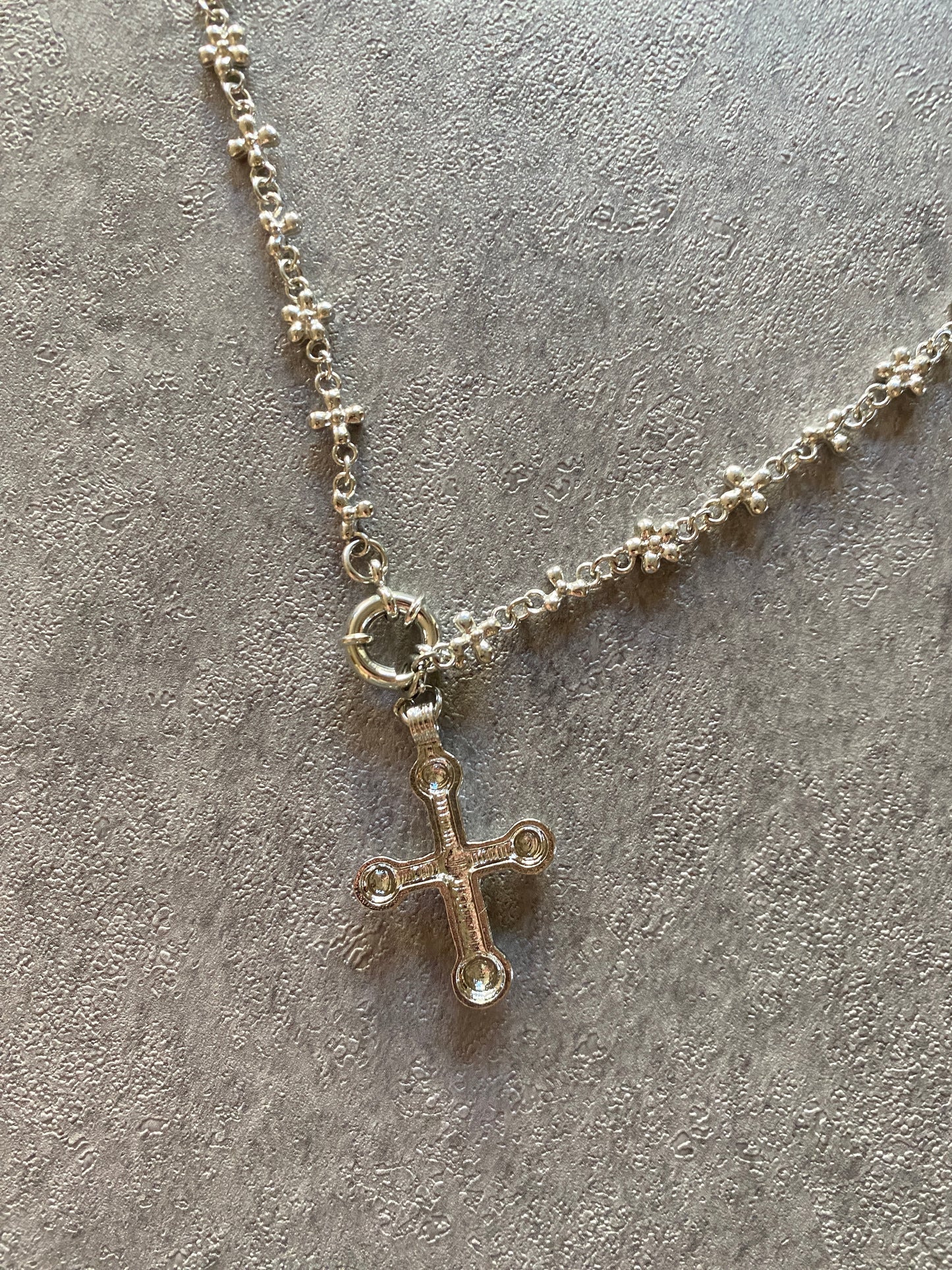 Necklace , Silver cross jewel flower necklace