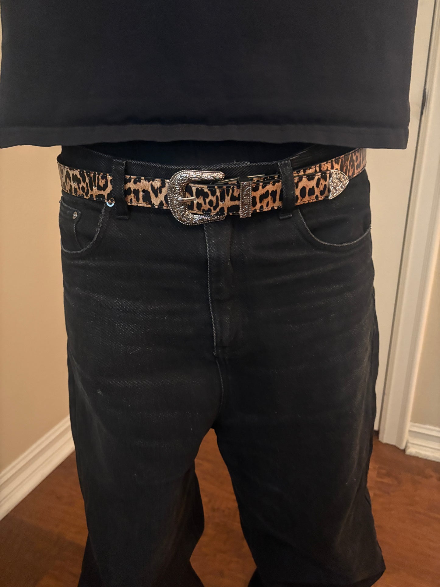 Belt , silver western buckle cheetah belt