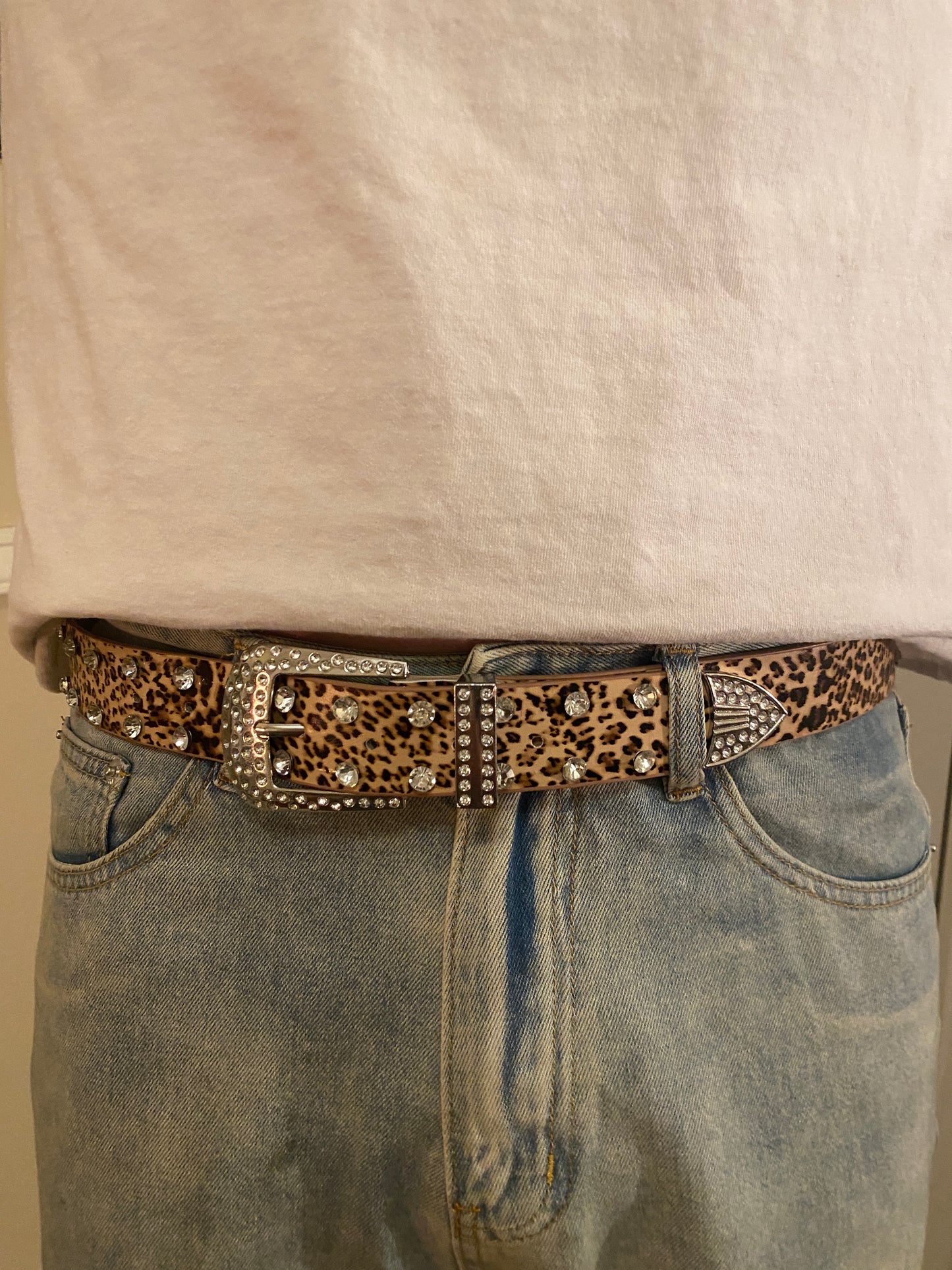 Belt, Studded rhinestone cheetah print belt