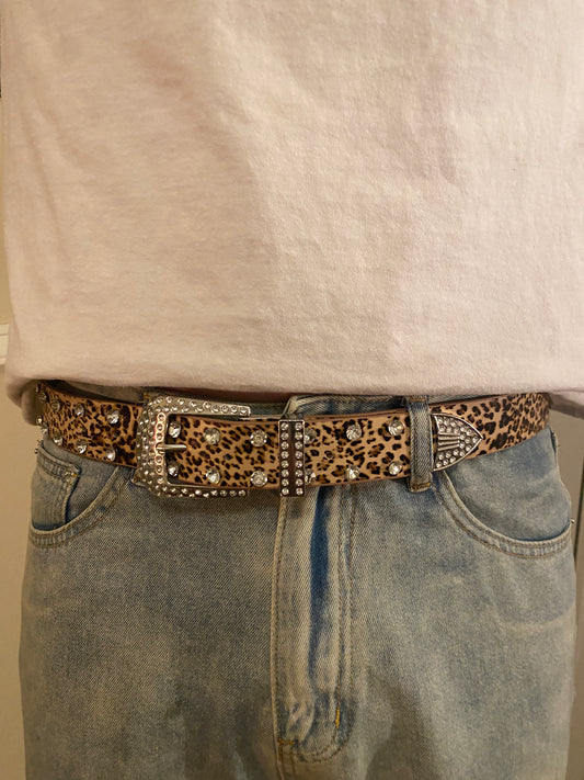 Belt, Studded rhinestone cheetah print belt