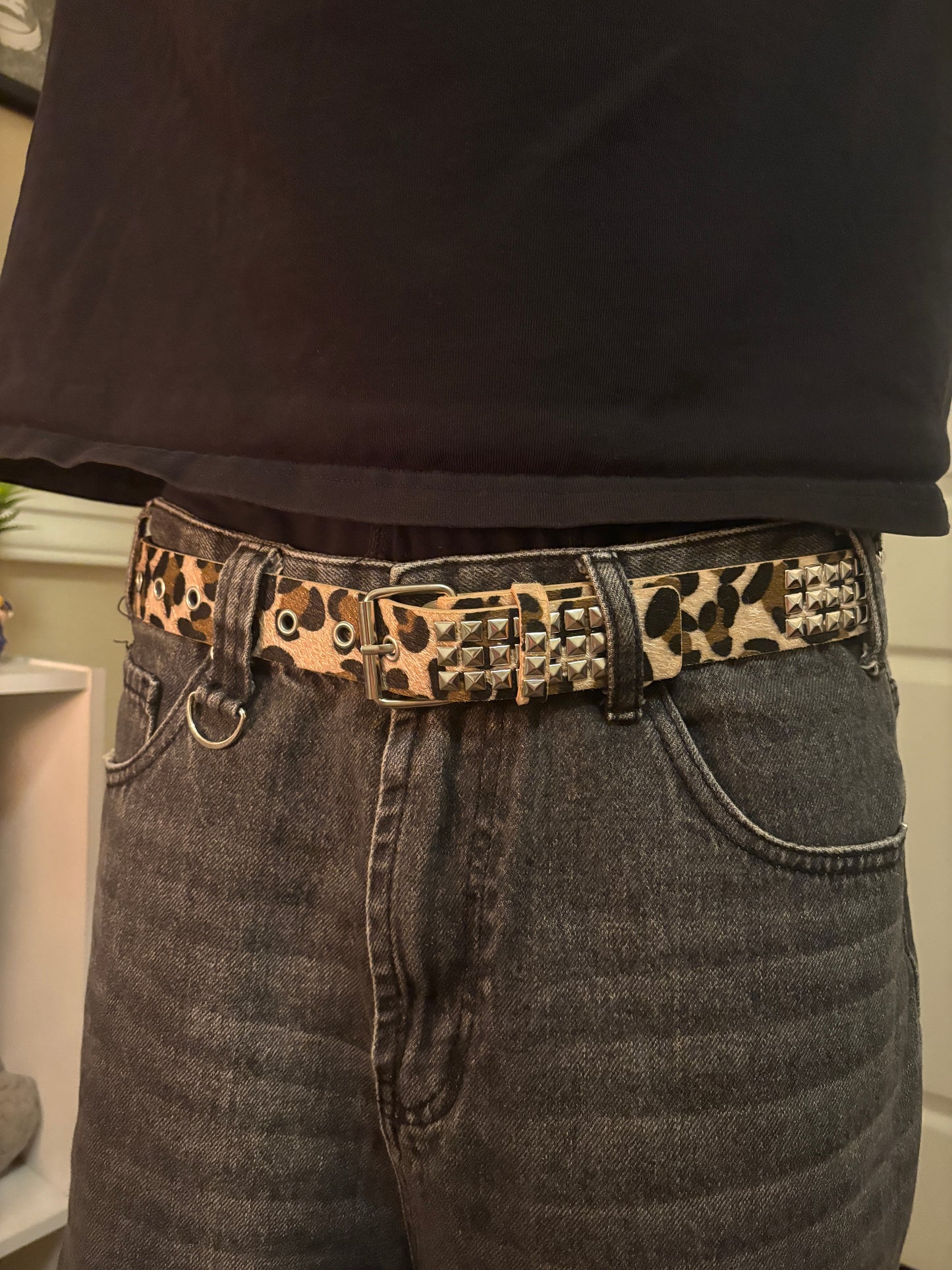 Belt , studded leopard belt
