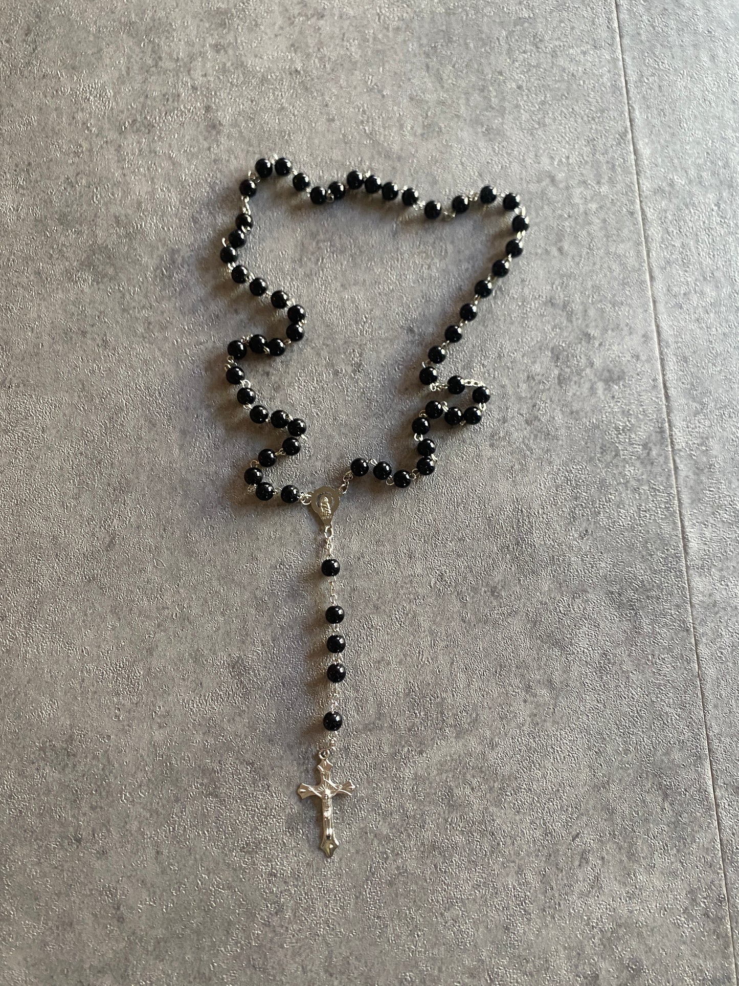 Necklace , Black bead rosary necklace
