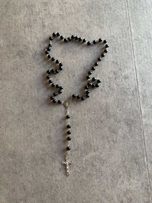 Necklace , Black bead rosary necklace