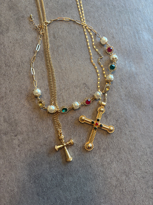 Bundle , gold pearl cross jewerly set
