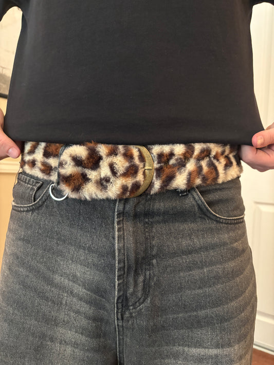 Belt, cheetah print fur belt